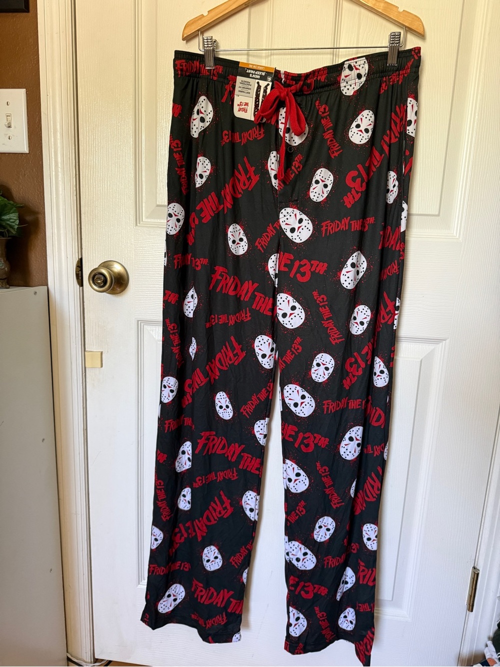 NWT Friday the 13th Mens Black & Red Pajama Pants / Size L